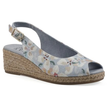(image for) Maize Wedge Heel - Light Blue Floral Print Fabric