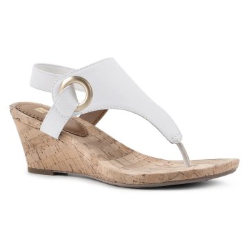 (image for) Aida Wedge Sandal - White Faux Leather