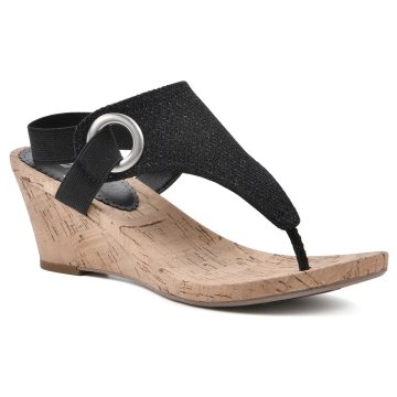 (image for) Aida Wedge Sandal - Black Glitter Fabric