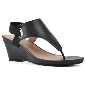 (image for) All Dres Wedge Sandal - Black Faux Leather