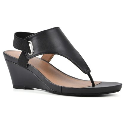 (image for) All Dres Wedge Sandal - Black Faux Leather